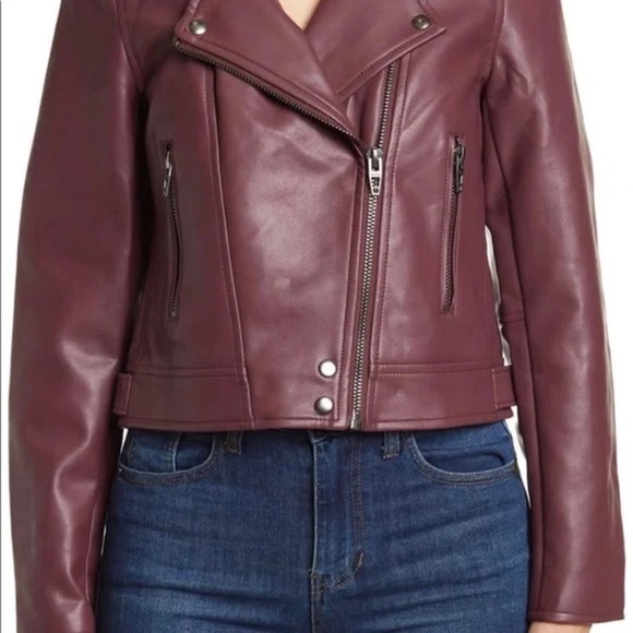 [BLANKNYC] Luxury High Collar Burgundy Faux Leather Moto Jacket Plus Size 2X 3X - Picture 3 of 5